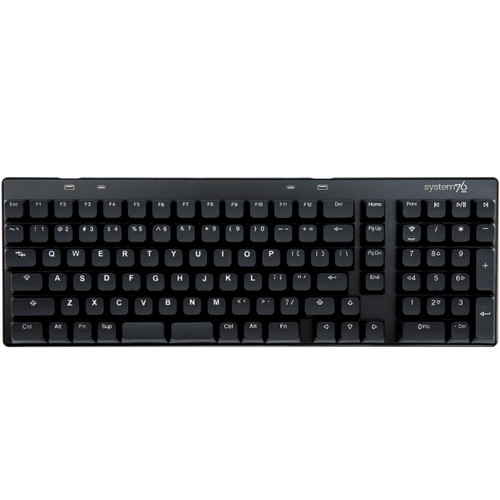Overhead view of the Launch Heavy keyboard, a black aluminum full-size keyboard with a split spacebar.
