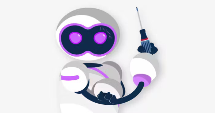 Illustrated robot holding a screwdriver.