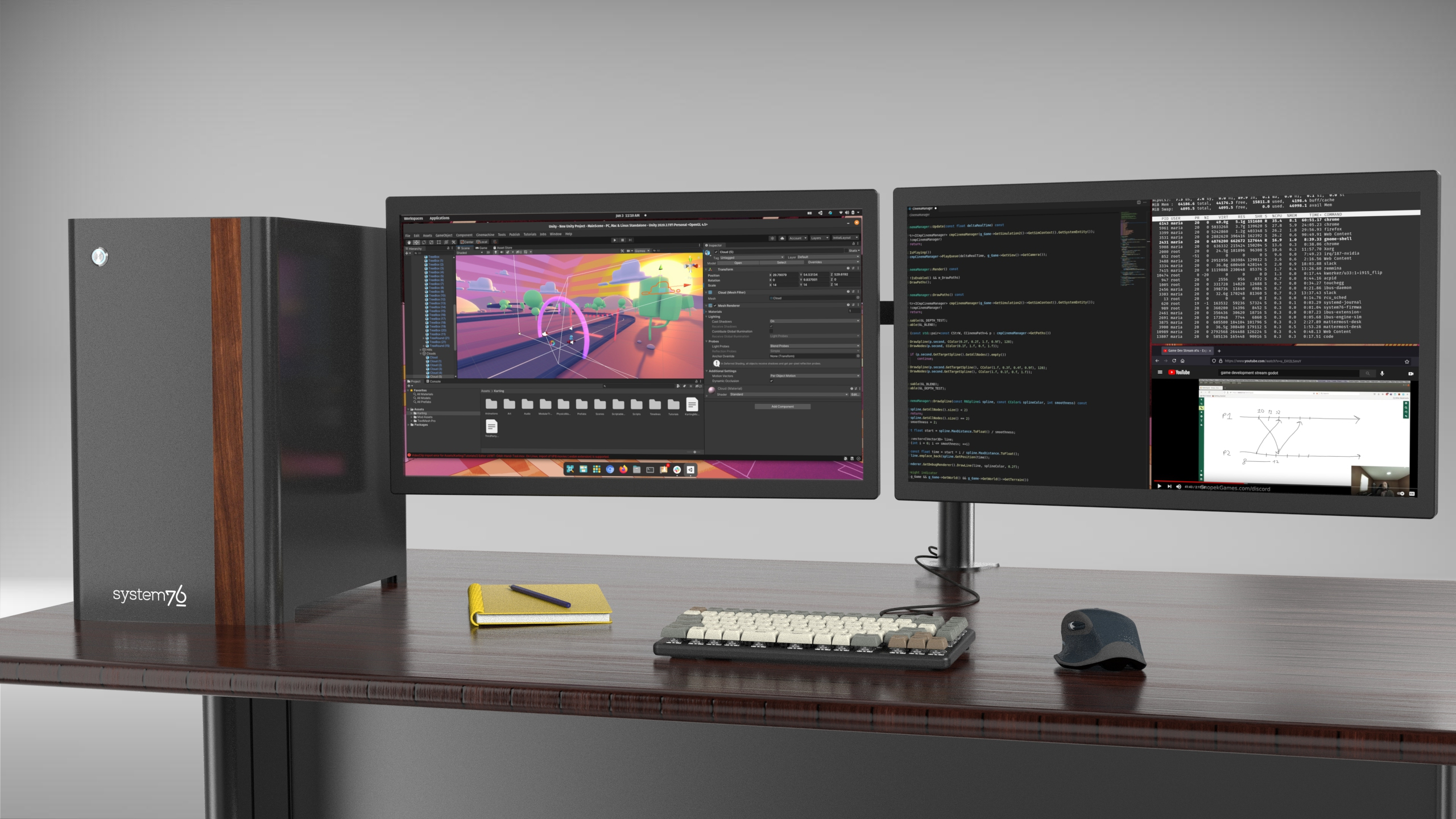 game dev on a thelio desktop computer