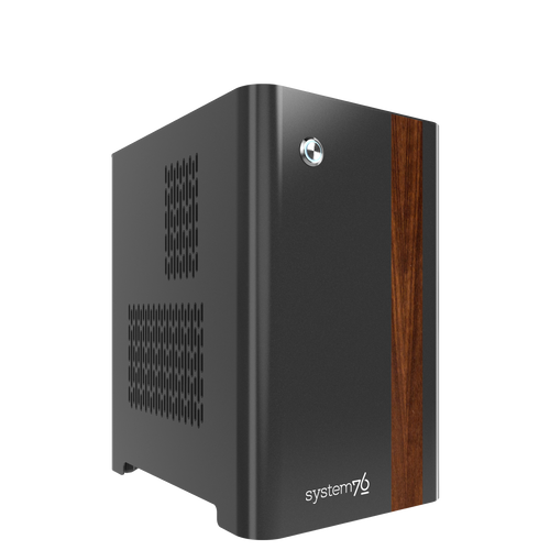 Thelio Prime quarter turned to the left with walnut accent