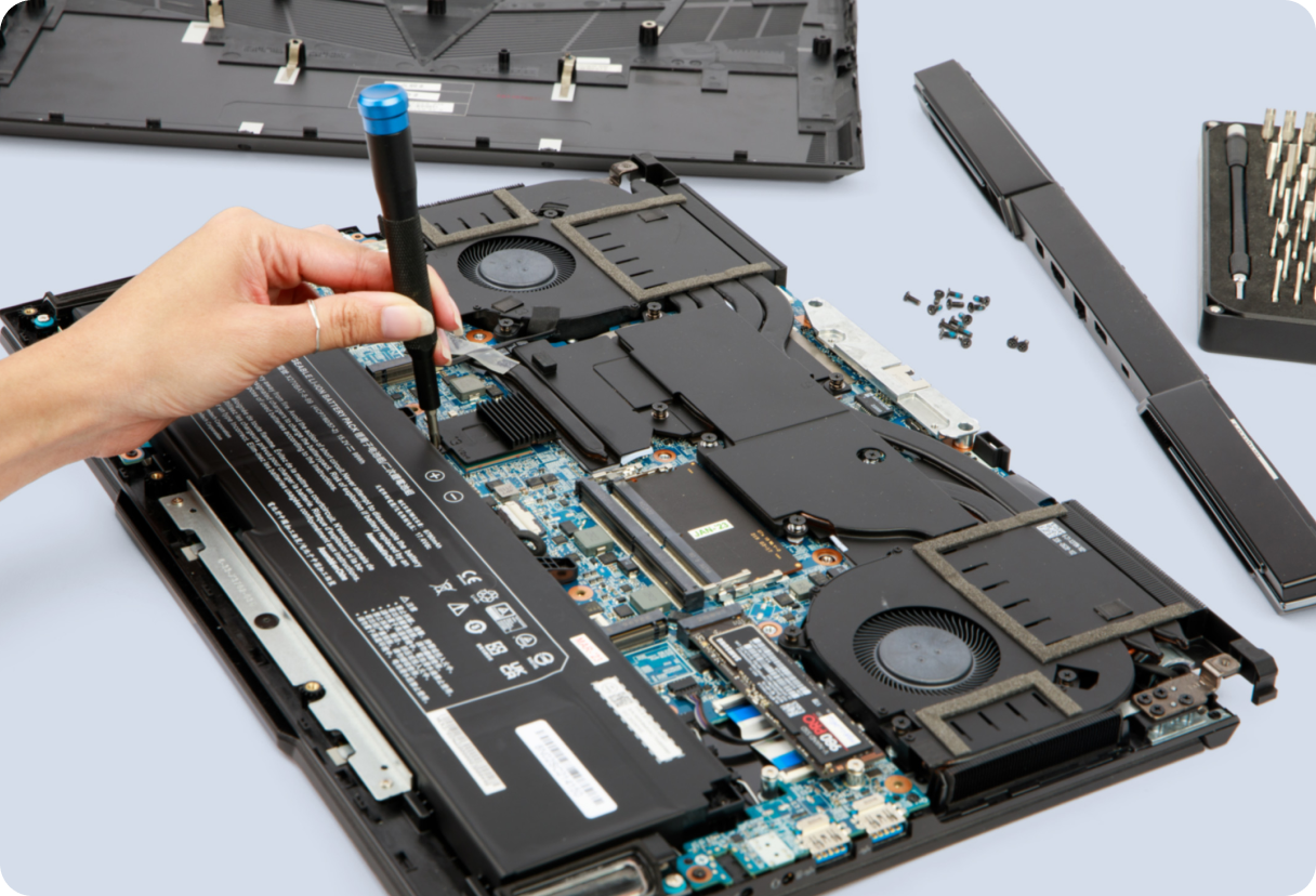 The inside of a System76 laptop showing its repairability