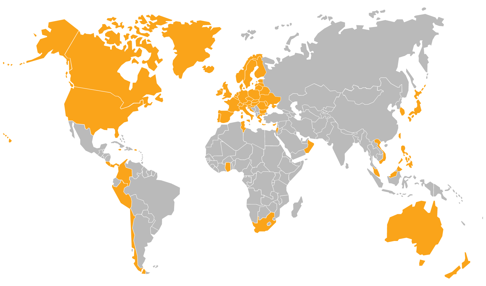 map highlighting all the countries that system76 ships to